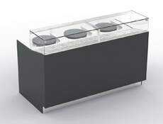 Crepes Counter: Crepes counter with refrigerated food pans and cold storage.