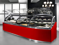 Cora 2: deli / pastry and gelato / ice cream with front flat panels, lift-up front glass